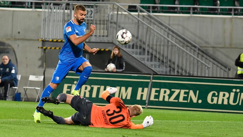 Wenig später ist es erneut der Kleeblatt-Torwart der sein Team vor dem 0:1 bewahrt. Auch gegen Lukas Hinterseer ist Sascha Burchert zur Stelle.