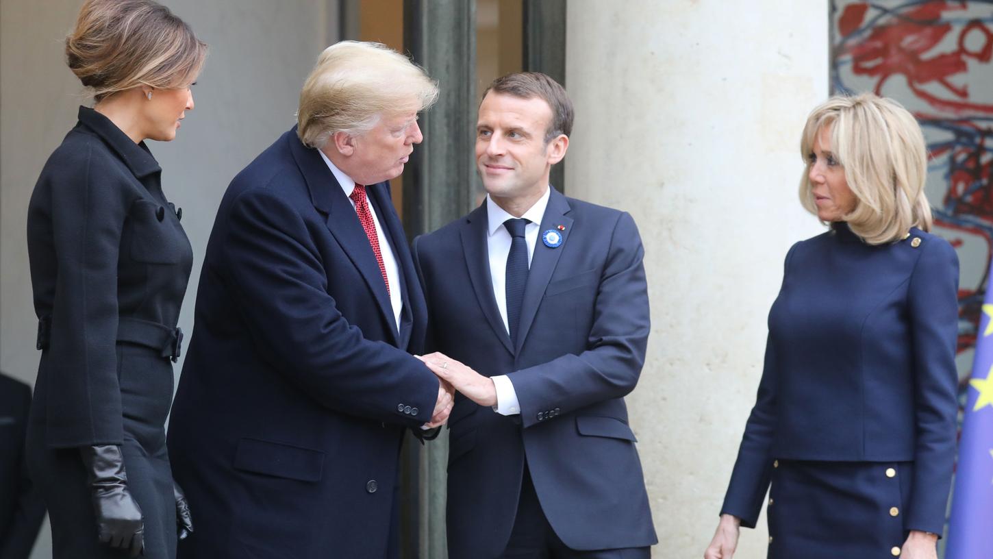 Melania Trump, Donald Trump, Emmanuel Macron und Brigitte Macron in Paris.