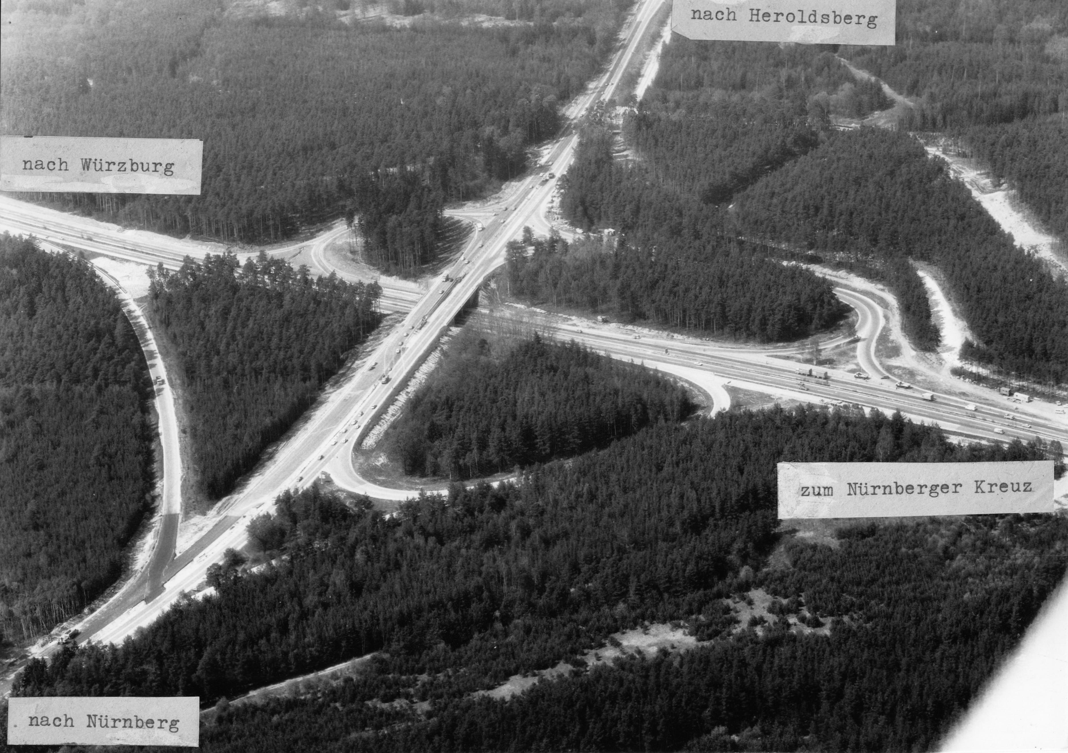 Eine Luftaufnahme der Ausfahrt Nürnberg-Nord aus dem Jahre 1979.