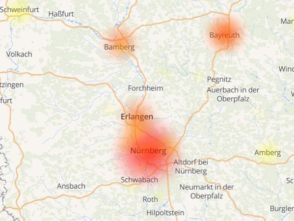 In der Region hatten vor allem Vodafone-Kunden aus Nürnberg, Erlangen, Bamberg und Bayreuth Beeinträchtigungen über die Seite allestoerungen.de gemeldet.