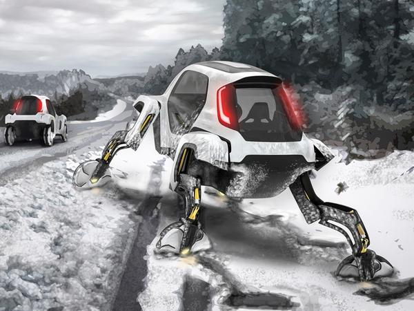 Ein Auto? Eher ein Robo-Tier: Der Elevate Walking Car von Hyundai ist für unzugängliches Gelände gedacht. Ein Auto? Eher ein Robo-Tier: Der Elevate Walking Car von Hyundai ist für unzugängliches Gelände gedacht.