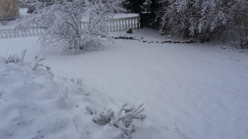 Der Garten von Anita Bengl ist unter einen dicken Schneedecke verborgen.