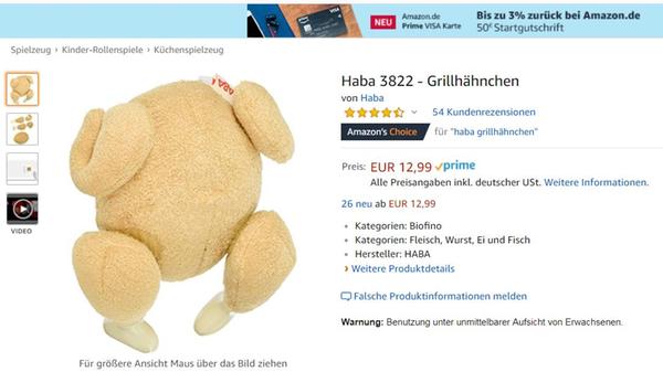 Da passt auch das Plüsch-Grillhähnchen perfekt ins Bild (und auf die Couch). Flügel und Schenkel sind dank Klettverschluss abnehmbar. Und sollte es mit der Gehaltserhöhung doch nichts werden (zum Beispiel weil der Chef gemerkt hat, dass Sie ihn mit einem Raumspray verarscht haben), haben Sie wenigstens etwas Flauschiges zum Kuscheln.