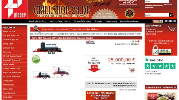 Joe's BBQ Smoker 30" Extended Catering Smoker Trailer! Was für ein Name! Dieser kompakte Grill ist genau das, was Sie brauchen, wenn Ihr Nachbar ihr verdammt grünes Gras, Ihre unglaublich gut gelaunten Pflanzen und auch die formschöne Orgonit-Säule beharrlich ignoriert. Einen kleinen Kredit aufnehmen, und schön können Sie grillen, als gäbe es kein Morgen. Und Dank Ihrer Orgonit-Säule verwandelt sich der Dreck, den Sie dabei in die Luft blasen, sofort in reinste positive Energie. Grillen für die Umwelt gewissermaßen. Großartig.