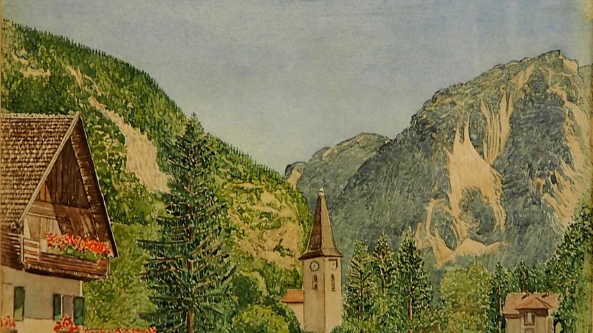 Auch diese Landschaftsbild vom „Hohen Göll“  stammt laut Signatur von einem A. Hitler.