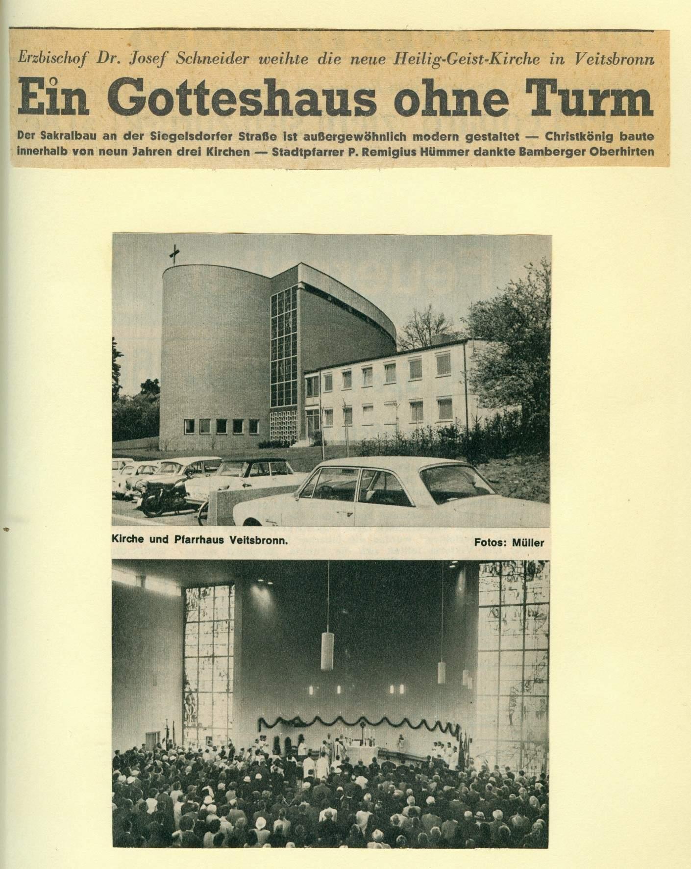 Natürlich berichteten auch die Fürther Nachrichten von der Einweihung der neuen Kirche im Jahr 1964.