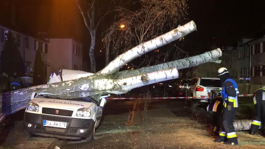 Entwurzelte Bäume, demolierte Autos: Sturmtief wütete in Franken