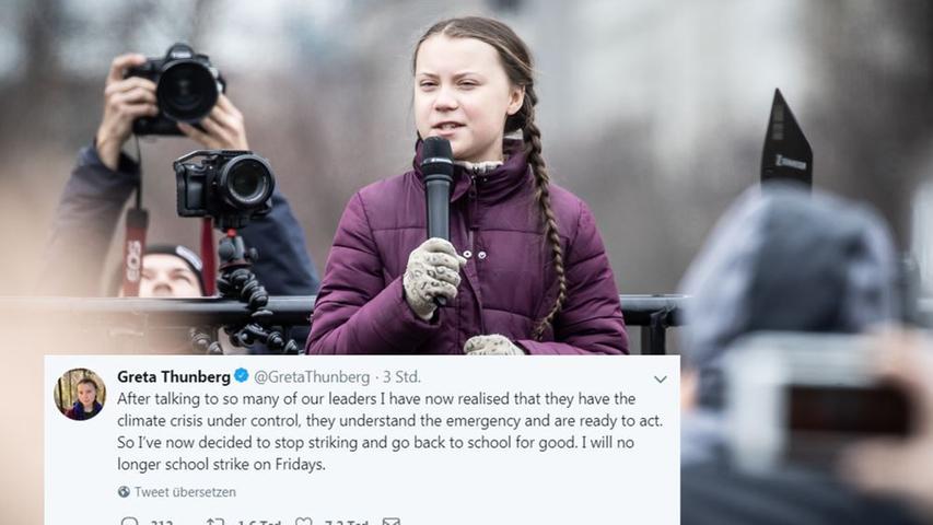 Auch die schwedische Umweltaktivistin Greta Thunberg hat ihre Anhänger auf Twitter in den April geschickt. In der Nacht zu Montag schrieb die 16-jährige Schülerin: "Nachdem ich mit so vielen unserer Anführer gesprochen habe, habe ich nun verstanden, dass sie die Klimakrise im Griff haben. Sie verstehen die Dringlichkeit und sind bereit zu handeln. Deshalb habe ich jetzt entschieden, nicht weiter zu streiken und wieder zur Schule zu gehen. Ich werde freitags nicht länger streiken." Später löste Thunberg den Scherz dann auf und schrieb: "Ich mache natürlich nur Spaß."