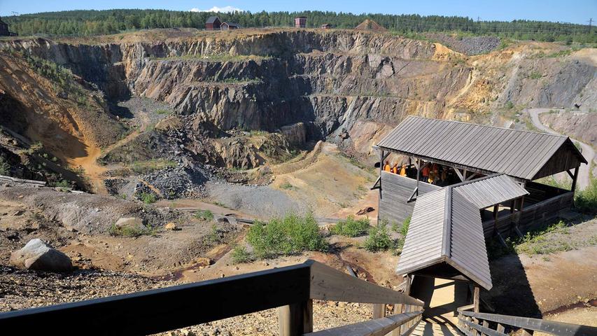 Der Touristen-Eingang zur Kupfermine in Falun, sie zählt heute zum Unesco-Weltkulturerbe. Von den 30 Kilometer Stollen unter Tage dürfen Besucher rund 750 Meter besichtigen – ein Einblick in die harten Arbeitsbedingungen dort seit dem 16. Jahrhundert.
