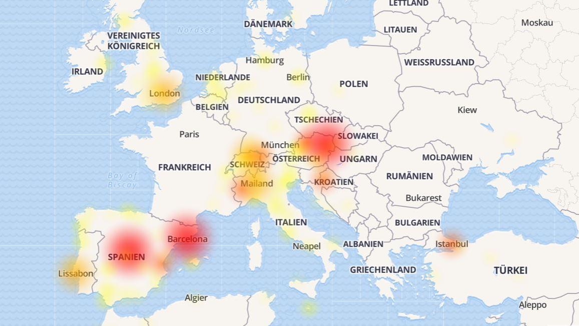 Nutzer in vielen Teilen Europas vermeldeten am Sonntag über das Echtzeit-Portal allestoerungen.de Probleme bei dem Messengerdienst WhatsApp.