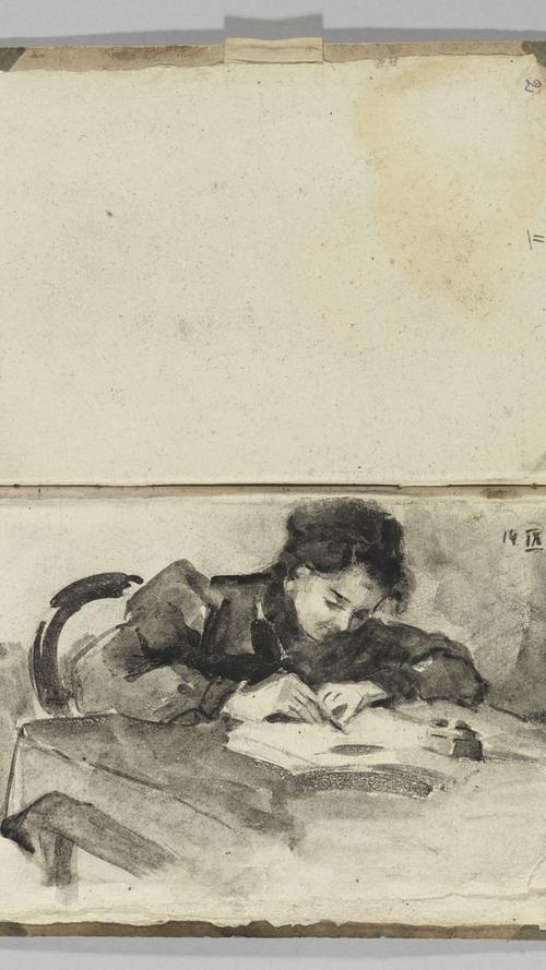 Annette von Eckardt war mit Franz Marc befreundet und wohl auch kurzfristig liiert und verschaffte ihm Aufträge. Hier zeichnete er sie 1904 am Schreibtisch.