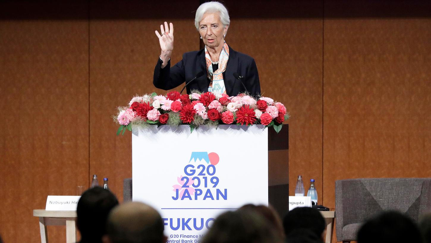 Christine Lagarde, Direktorin des Internationalen Währungsfonds (IWF), spricht bei dem Treffen der Finanzminister und Zentralbankchefs der G20-Staaten über Finanzinnovationen.