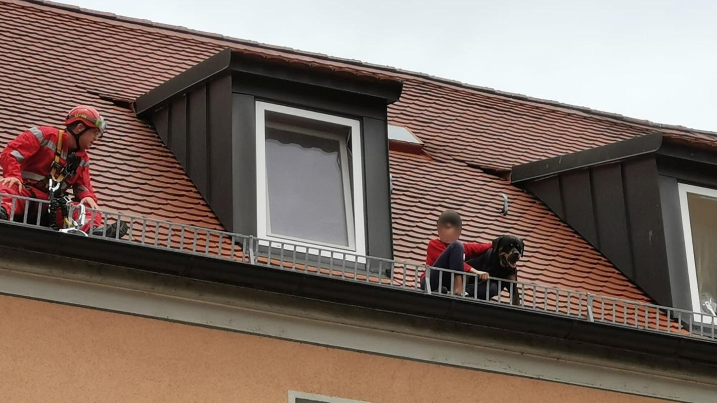 Der Junge hielt den Rottweiler auf dem Dach fest, bis die Rettungskräfte eintrafen.