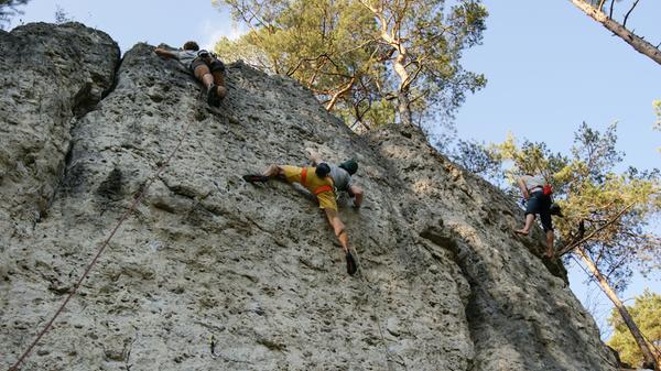 Von Oberfranken bis nach Mittelfranken und damit quer durch die Fränkische Schweiz führt der Jakobsweg von Hof nach Nürnberg. Auch Kletterer kommen in der Fränkischen Schweiz natürlich auf ihre Kosten. Die Pilgerwanderer folgen hier dem Verlauf der einstigen "Via imperii", einer bedeutenden römischen Handelsstraße und haben als Wegstationen etwa Creußen und Bayreuth. Unter wandernden Bierliebhabern ist die Fränkische natürlich für den Fünf-Seidla-Steig berühmt.