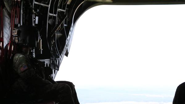 Blick aus der Heck-Luke des Chinook