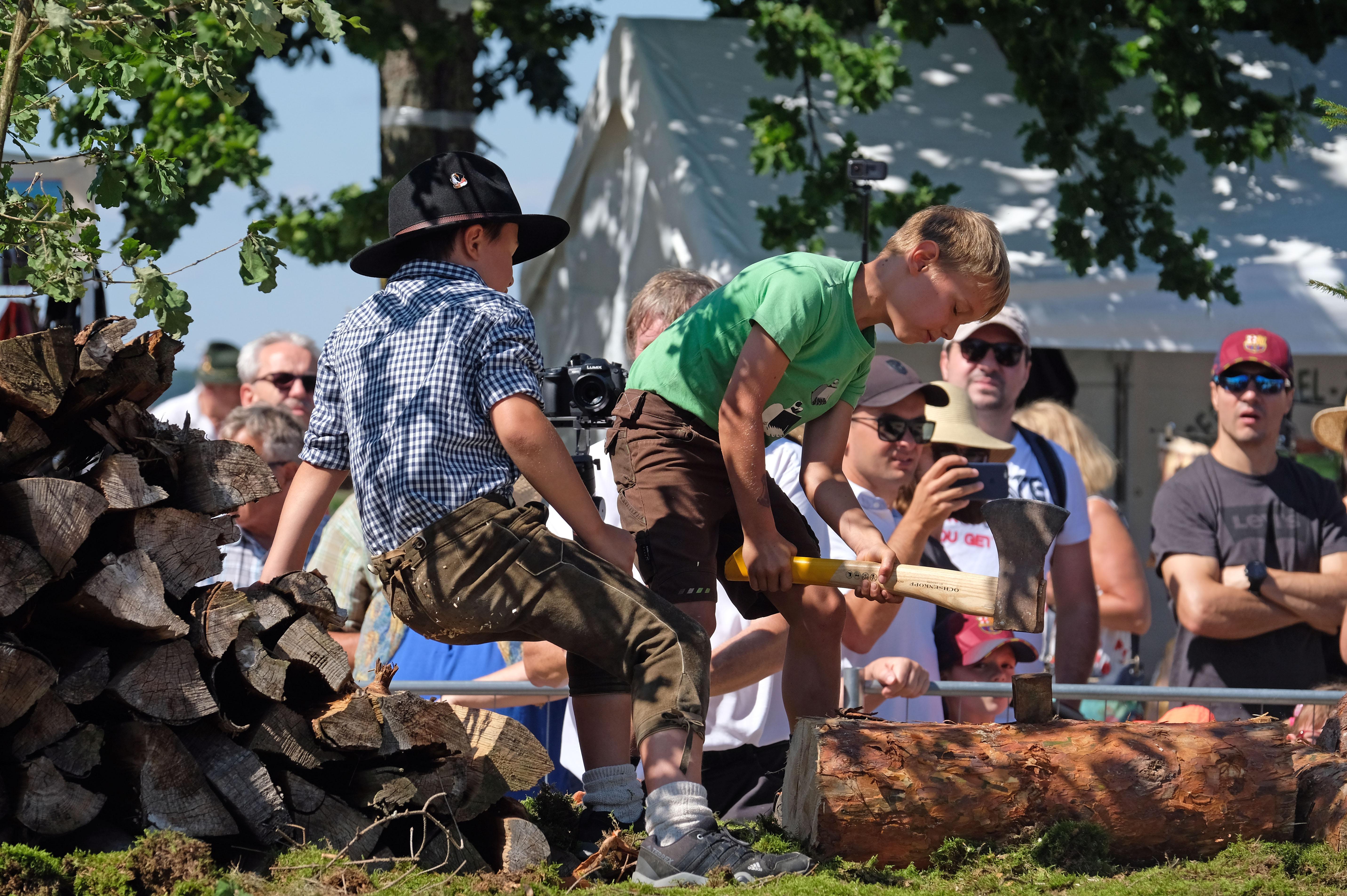 Und natürlich konnten auch die Nachwuchsarbeiter sich im Holz hacken versuchen...
