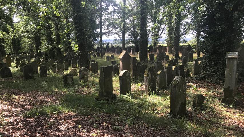 Etwas außerhalb der Stadt, auf einem kleinen Hügel, liegt der ehemalige, jüdische Friedhof. Laut Hollenbacher gibt es hier 550 Gräber, der älteste ist auf das Jahr 1452 datiert.