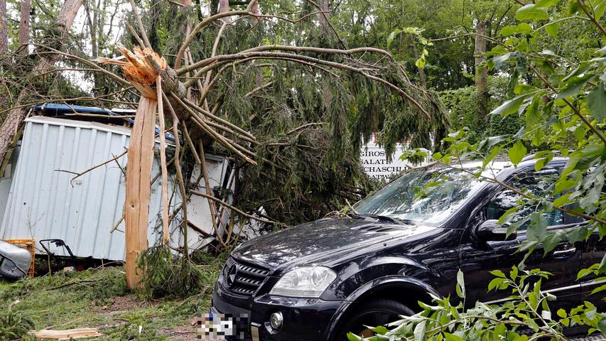 Umgeknickte Bäume, zerstörte Autos: Unwetter wütete im Süden Nürnbergs