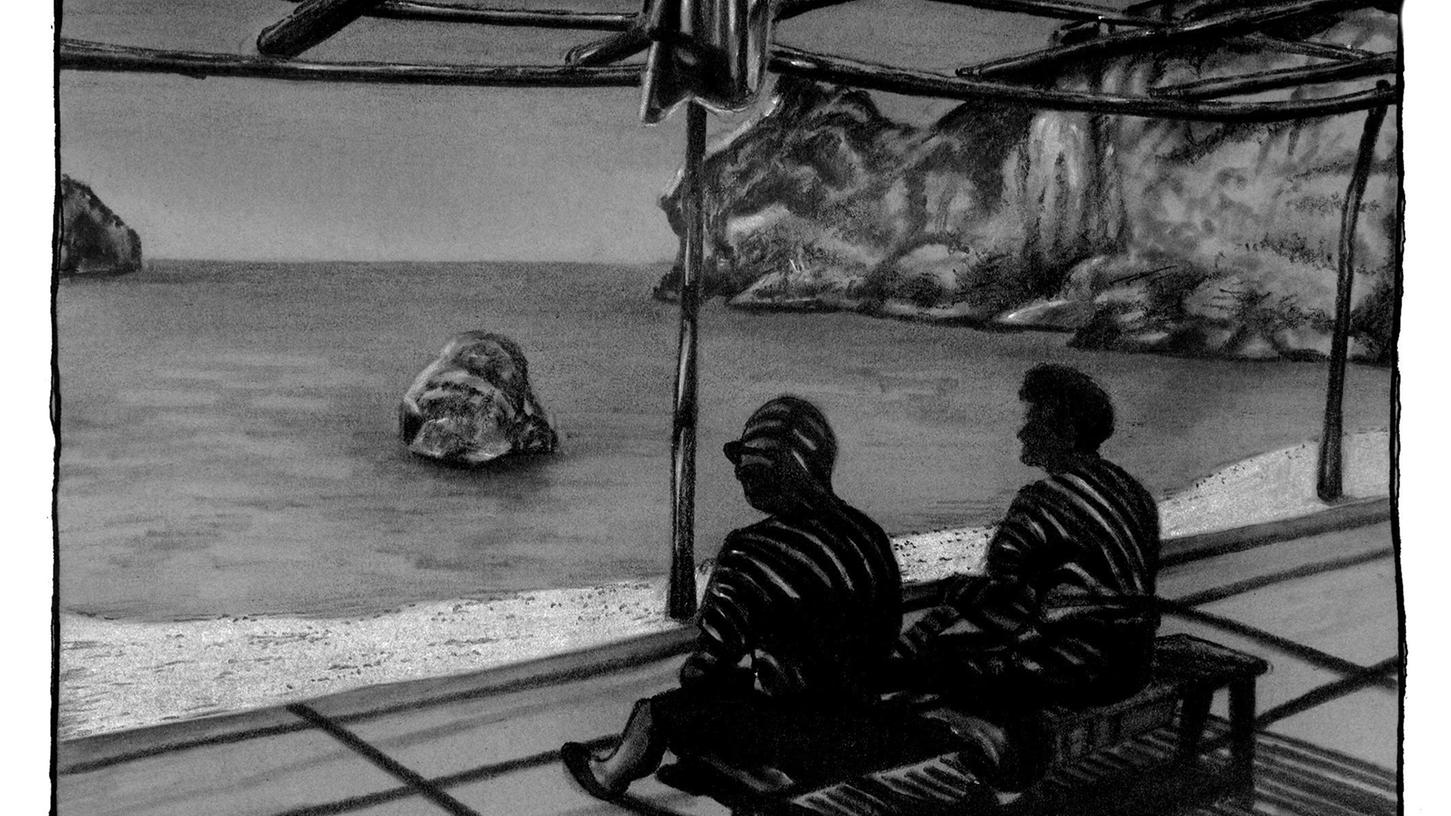 Das Bild trägt den illustren Titel "Entspannung am Meer". Für Horst Binder braucht es dazu eine Leinwand und einen Zeichenstift.