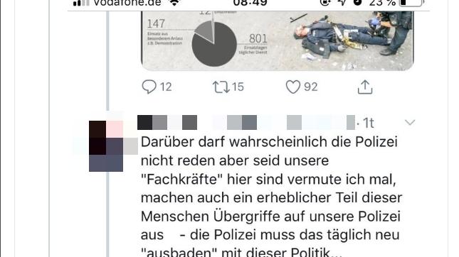 Antwort der Polizei Mittelfranken auf Twitter. Antwort der Polizei Mittelfranken auf Twitter.