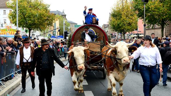 Zum Fürther Festzug kommen Teilnehmer aus der gesamten Region. Beim Erntedankzug streifen Pferdegespanne und Ochsen, Fußvolk und Hutträger durch die Straßen. Und auch die Fußballprofis laufen beim Festzug mit. Die FCB-Millionäre bei einem Umzug? Auf der Wiesn undenkbar.