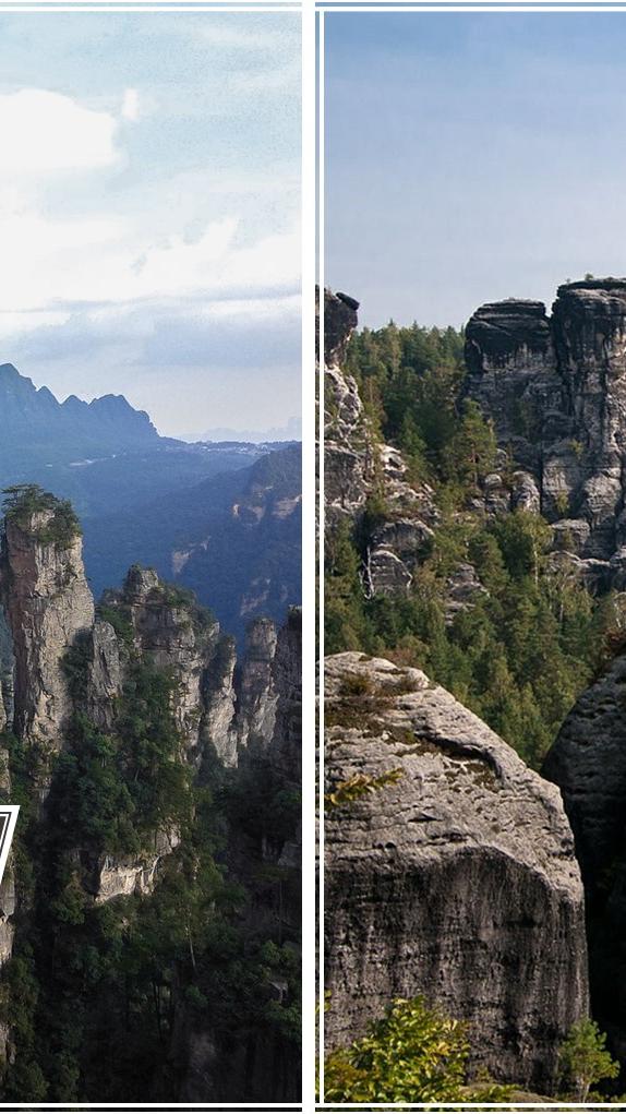 Die Avatar-Berge in Pandora Hohe säulenartige Berge, steile Klippen, mystische Urwälder, tiefe Schluchten – willkommen im Zhangjiajie Nationalpark von China! Der Nationalpark ist eine von drei Zonen des Wulingyuan-Landschaftsgebiets, das als UNESCO-Weltnaturerbe gilt. Highlight des Zhangjiajie Nationalpark ist die 430 m lange, 300 m hohe Glasbodenbrücke, die die Erhabenheit des Nationalparks noch mehr verdeutlicht. Seit dem Filmerfolg von “Avatar - Aufbruch nach Pandora” (2009) suchen noch deutlich mehr Schaulustige den Weg ins chinesische Zhangjiajie; schließlich diente der Park als Vorlage für die Kulisse Pandoras. Herrliche Aussicht im Elbsandsteingebirge Das hauptsächlich aus Sandstein bestehende Mittelgebirge an der Elbe teilt sich in zwei Teile: den deutschen Teil – auch Sächsische Schweiz genannt – und den tschechischen Teil – auch als Böhmische Schweiz bekannt. Verglichen mit seinem chinesischen Zwilling lockt das Elbsandsteingebirge ebenfalls mit stark abfallenden Klippen, grüner Vegetation und hohen Gesteinssäulen. Der höchste Berg auf deutscher Seite ist übrigens der Große Zschirnstein mit 561 m. Als eine der meistbesuchten Attraktionen der Sächsischen Schweiz ermöglicht – ähnlich wie in China – die Basteibrücke einen unvergesslichen Ausblick auf das Elbsandsteingebirge. Entlang der Brücke ragen spitze, steile Felsen bis zu 194 m zur Elbe hinab. Klingt doch fast schon besser als der chinesische Zwilling, oder?