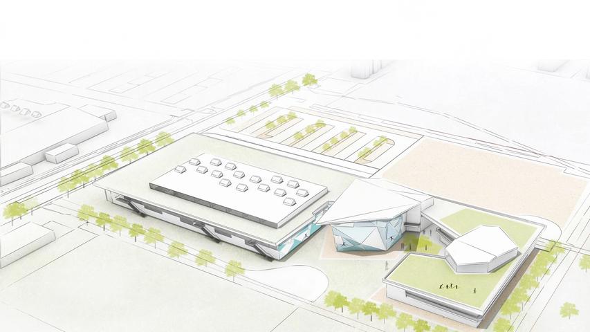 Die Entwürfe zur neuen Halle, deren Bau bereits weit fortgeschritten ist. Die Entwürfe zur neuen Halle, deren Bau bereits weit fortgeschritten ist.