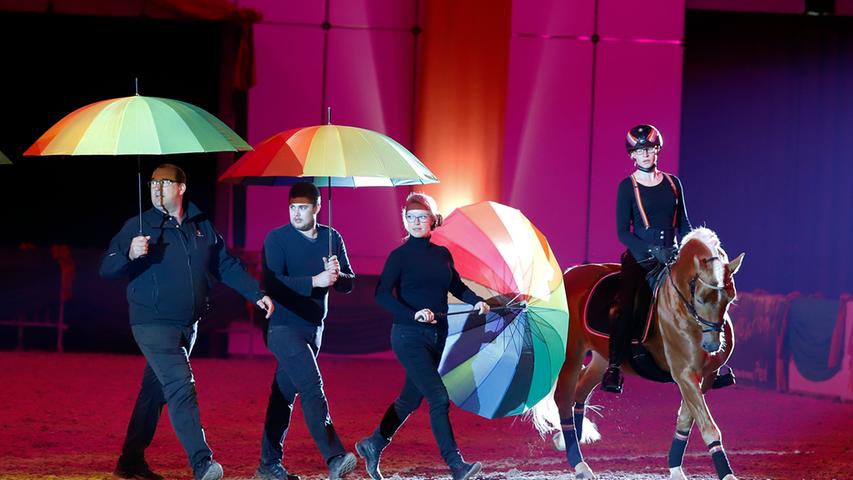 Das Haflingergestüt Brainpoldhof zeigte mit "Riding in the Rain" eine farbenfrohe Show.