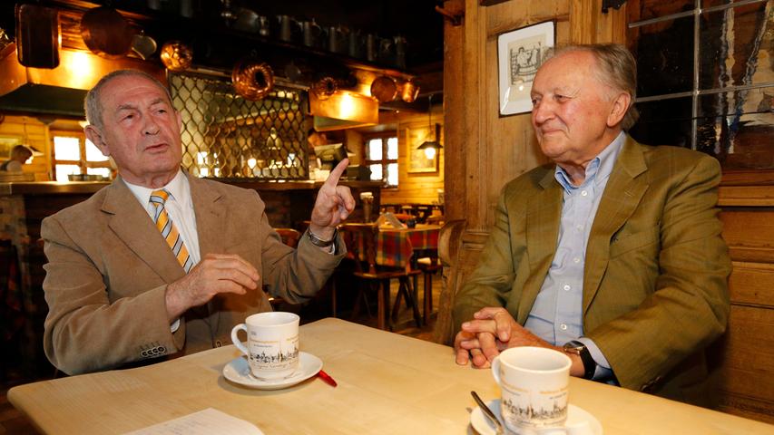 Hans Kammerer, ehemaliger Geschäftsführer von Tucher, debattierte 2016 mit Wirt Werner Behringer.