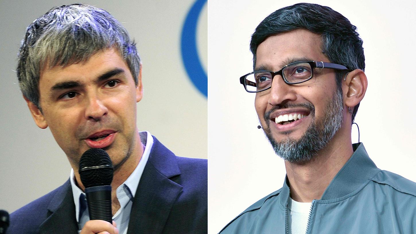 Larry Page (links) tritt ab und Sundar Pichai übernimmt die Unternehmensführung von Alphabet.