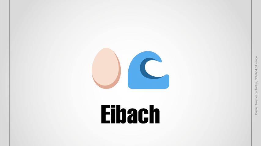 Ein Ei und ein Gewässer? Liest man das zweite Emoji als "Bach", kann man daraus den Stadtteil Eibach bilden.