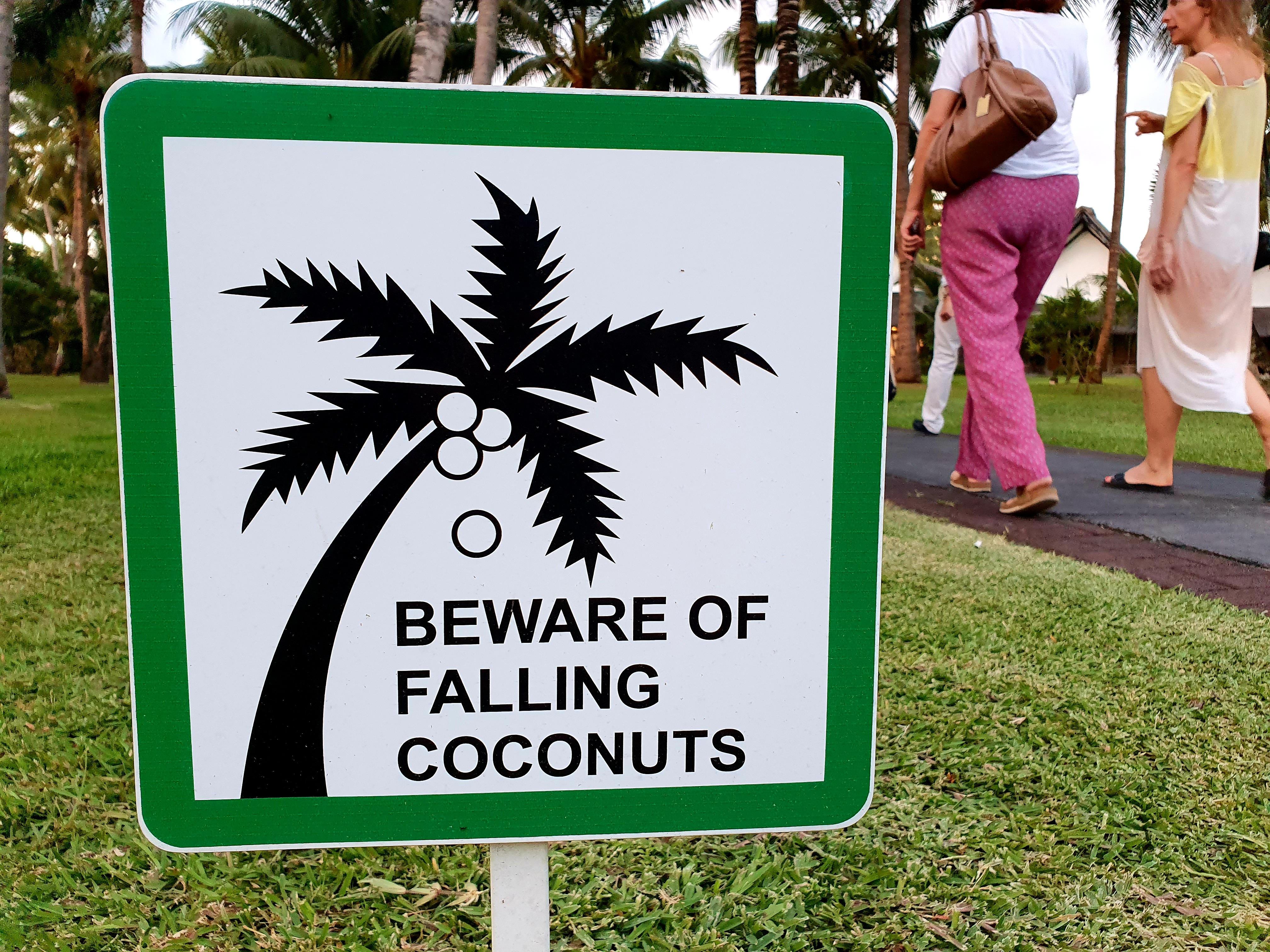 Im Garten des Sun-Resorts La Pirogue stehen diese Warnschilder.