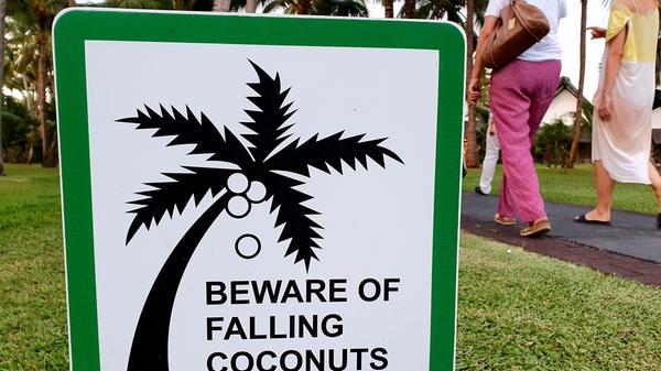 Im Garten des Sun-Resorts La Pirogue stehen diese Warnschilder.