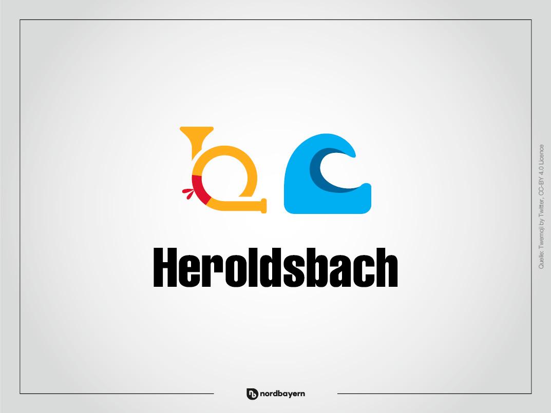 Heroldsbach. Der Herold war im Mittelalter der offizielle Bote eines Lehnsherrn - das Posthorn und der Bach ergibt Heroldsbach.