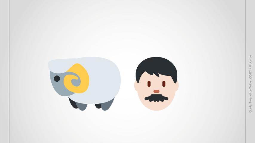 Ein niedliches, flauschiges Schaf und daneben das Emoji eines Mannes, der aufmerksam dreinschaut?