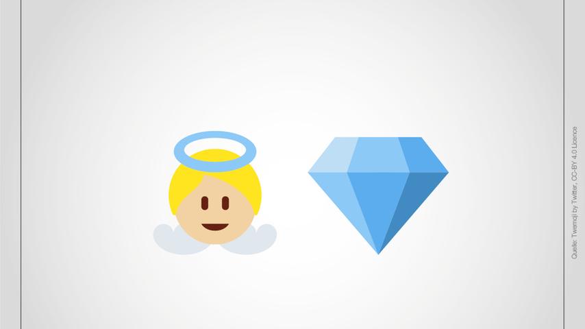 Nachdem der Vorgänger doch eher schwer war, jetzt wieder etwas Leichteres: Ein Engel-Emoji und ein Diamant.