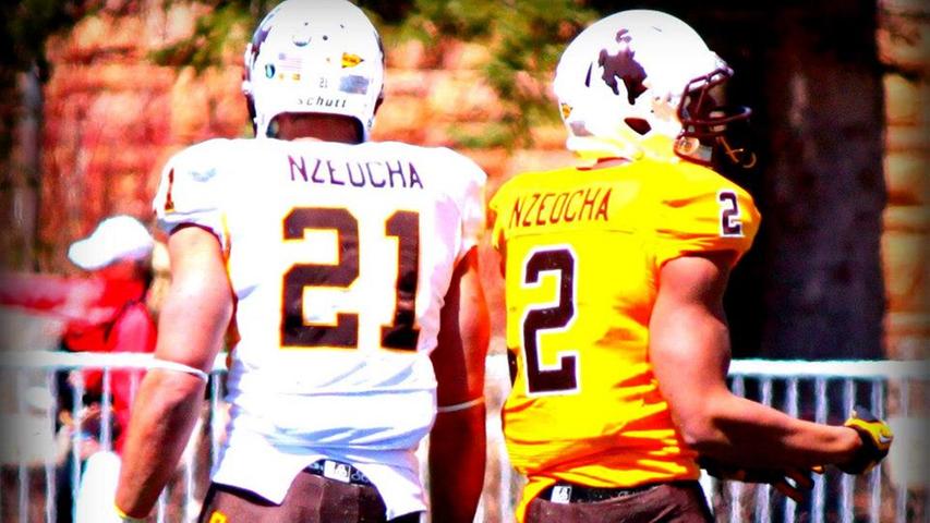 Die University of Wyoming wird auf das fränkische Football-Talent aufmerksam, ab 2012 geht Nzeocha für die Cowboys aufs Feld und studiert parallel Finanzwesen. Im College etabliert er sich als Defensivspezialist und wird als Linebacker und Safety zum Stammspieler.