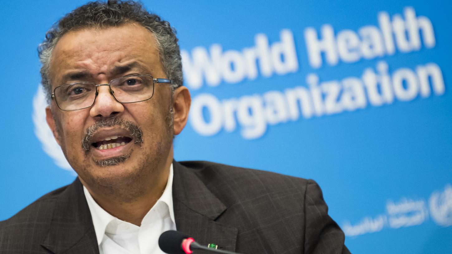 Tedros Adhanom Ghebreyesus, Generaldirektor der Weltgesundheitsorganisation (WHO), gibt nach der Sitzung des Notfallkomitees die neue Einschätzung der Organisation bekannt.