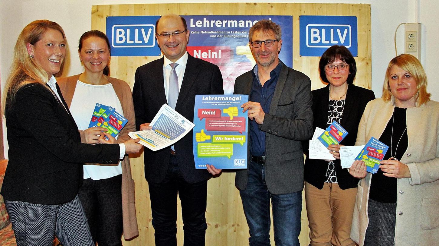 Die Vertreter des BLLV-Kreisverbandes gaben in Breitenbrunn dem bayerischen Finanzminister Albert Füracker ihre Forderungen mit auf den Weg nach München.