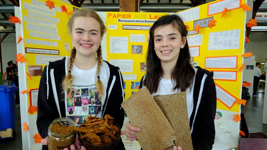 nachhaltige Papier aus Laub entwickelten  Emma Zlamal (13) und Hanna Döberl (13).