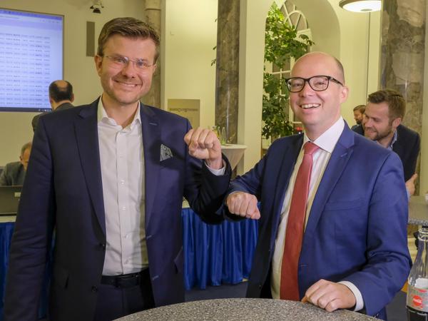 Sie gehen am 29. März in die Stichwahl um den Nürnberger Oberbürgermeisterposten: Marcus König von der CSU (links) und Thorsten Brehm von der SPD.