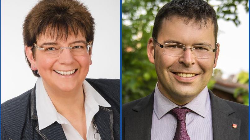 Renate Krach (CSU, links) geht gegen Rainer Gegner (SPD) in Roßtal ins Rennen.