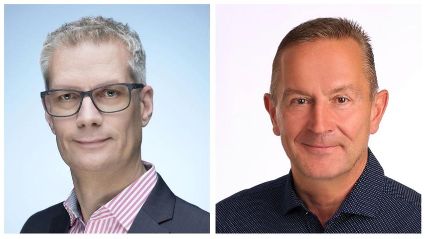 Amtsinhaber Uwe Kirschstein von der SPD (links) tritt in der Stichwahl gegen Udo Schönfelder von der CSU (rechts) an.