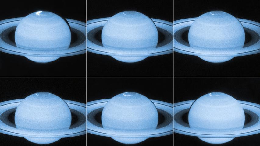 Hubble machte auch ein Flackern auf der Saturn-Oberfläche sichtbar.