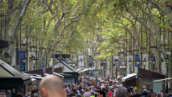 Die etwa 1,5 Kilometer lange La Rambla ist Barcelonas berühmteste Flaniermeile. An Anblicke wie diesen hat man sich dort längst gewöhnt.